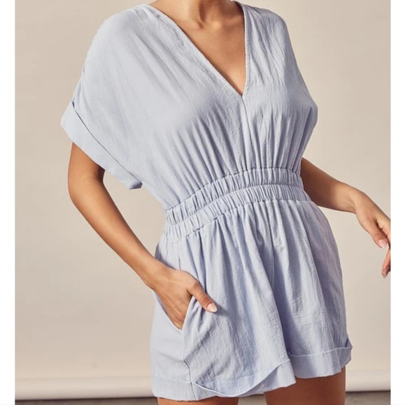 Linen Blue Romper - Picture 1 of 6